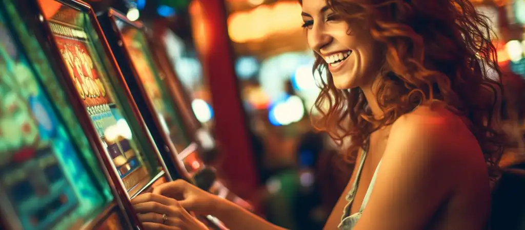 happy woman, slot machines, slots